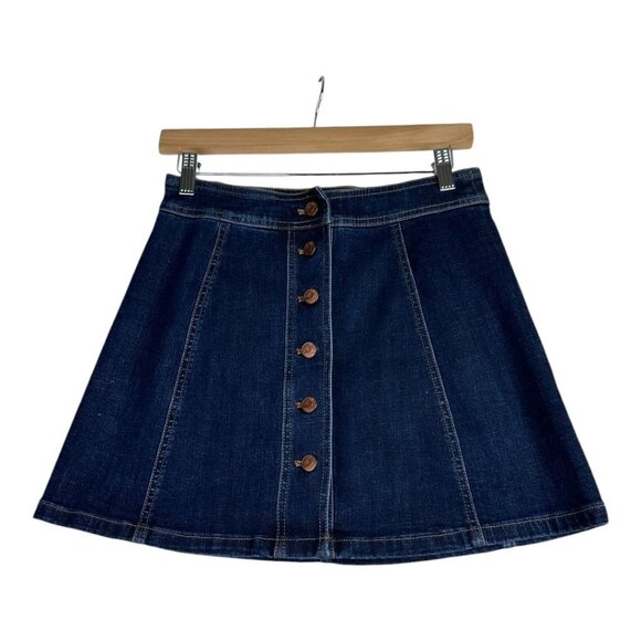 Madewell A-Line Button Down Front Mini Skirt size 2 Blue Style# J9625 - Picture 1 of 8